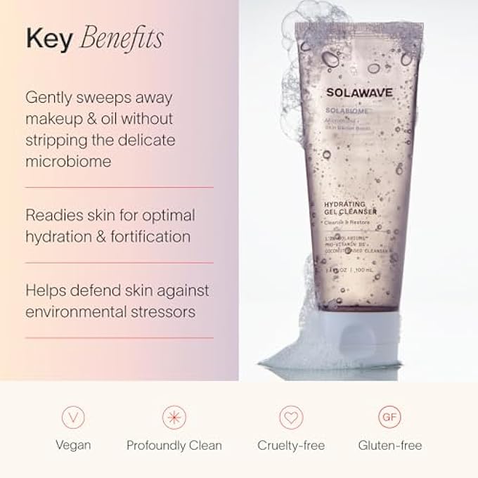 SOLAWAVE GENTLE GEL CLEANSER WITH SOLABIOME AND PRO VITAMIN B5, HYDRATING AND SOOTHING FORMULA WITH SKIN-LOVING SYNBIOTICS AND MUSHROOM EXTRACTS FOR ALL SKIN TYPES (3.4 FL OZ) - Image 2